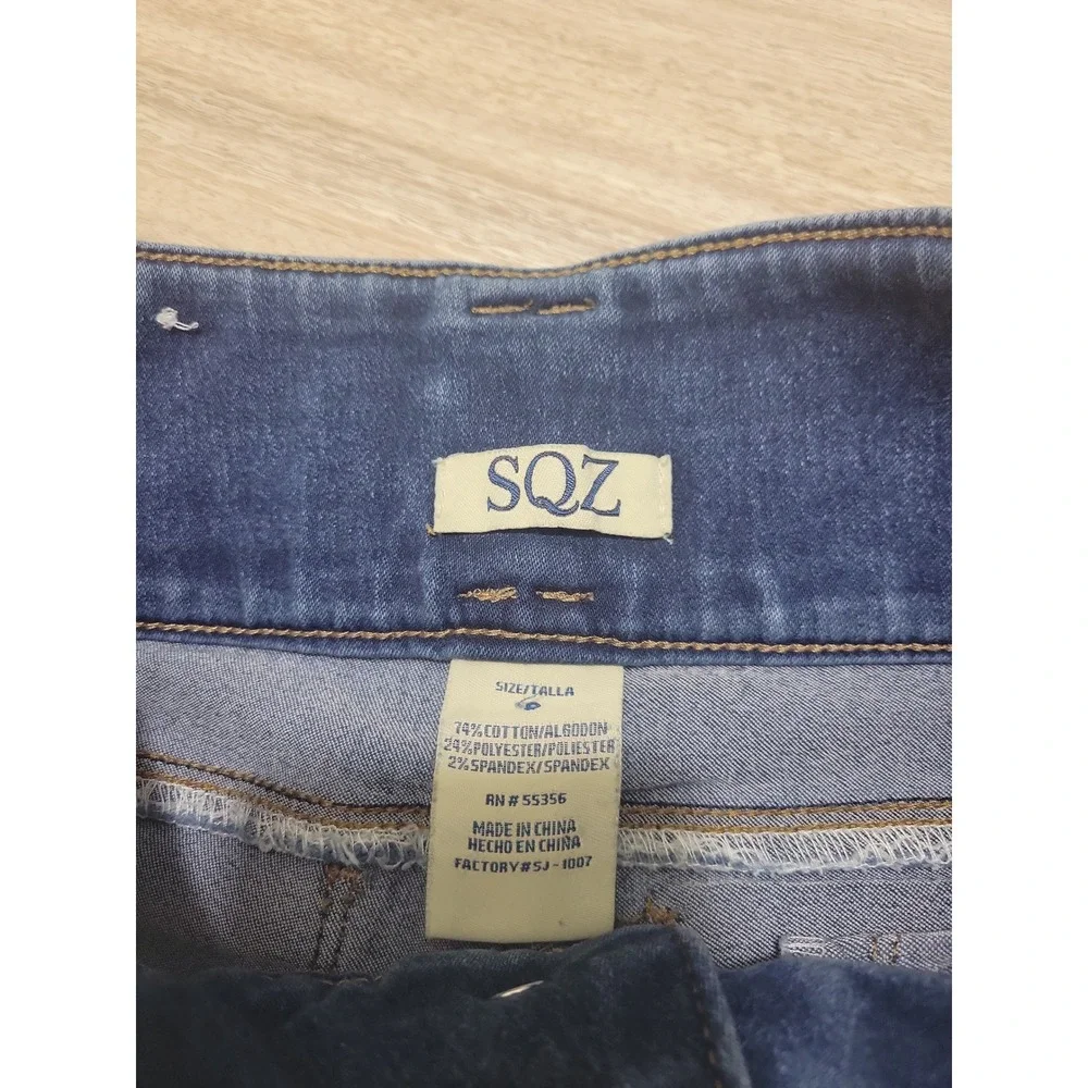 SQZ Girls Blue Sequin Waist Skinny Jeans Medium Wash Size 8 High Rise Stretch